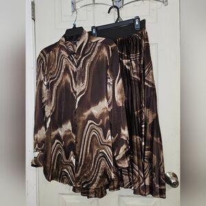 The Limited Cream and Brown Abstract Maxi Skirt